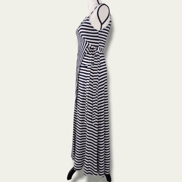 NEW IF BY THE SEA LOS ANGELES CA. Nautical Navy/White Striped Wrap Maxi Dress M - Picture 7 of 10